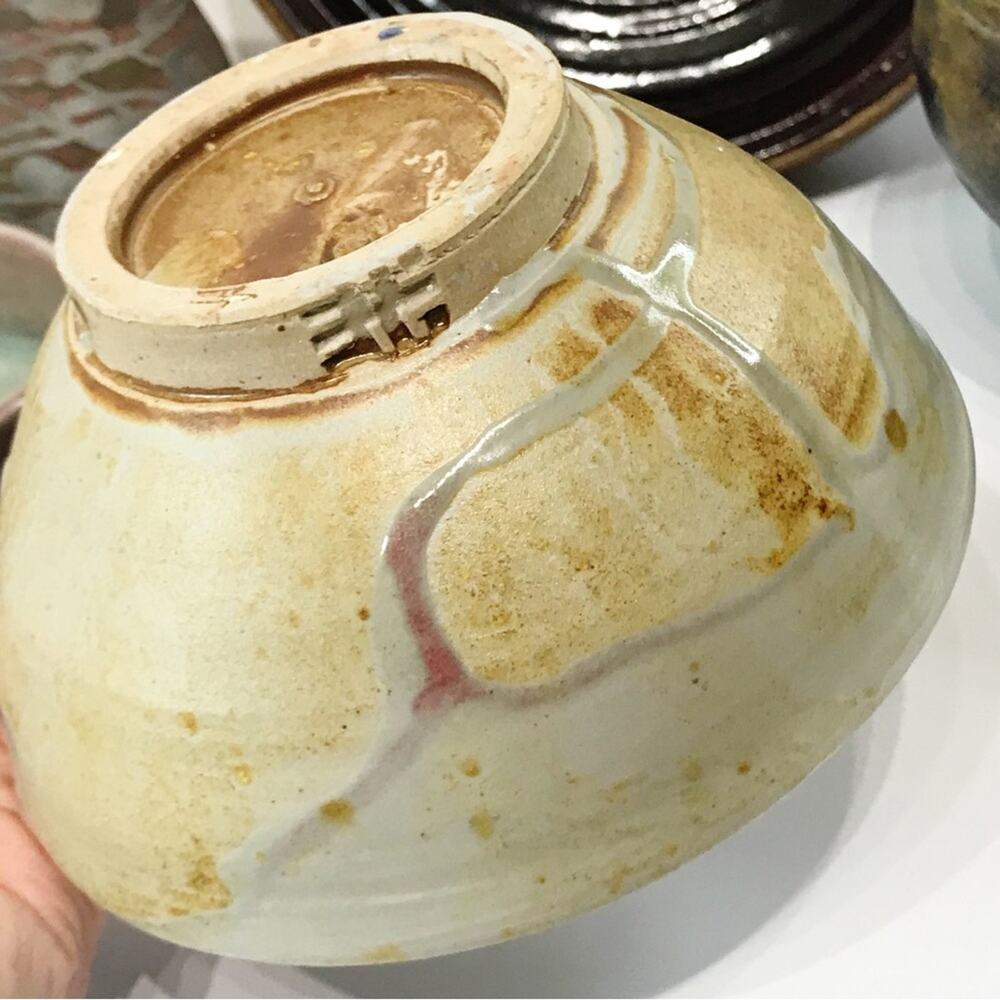 Vintage Signed Studio Art Pottery Tea Noodle Bowl Pastel Drip Glaze Footed Dish - Picture 12 of 15
